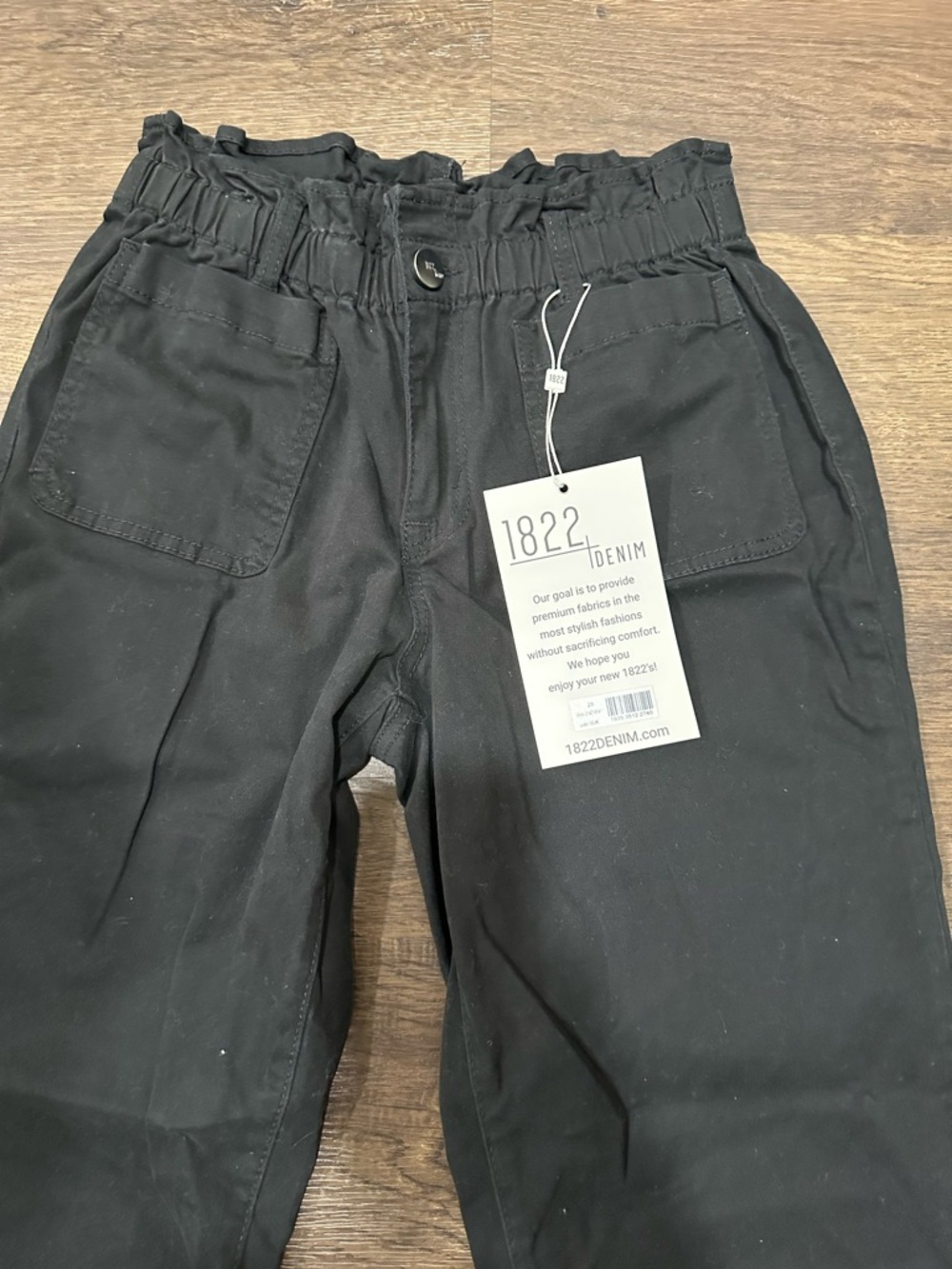 1822 Denim Black Paperbag Waist Cargo Pants